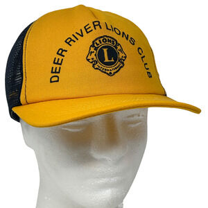 Vintage Deer River Lions Club Trucker Hat Cap Yellow 80s Minneapolis Snapback